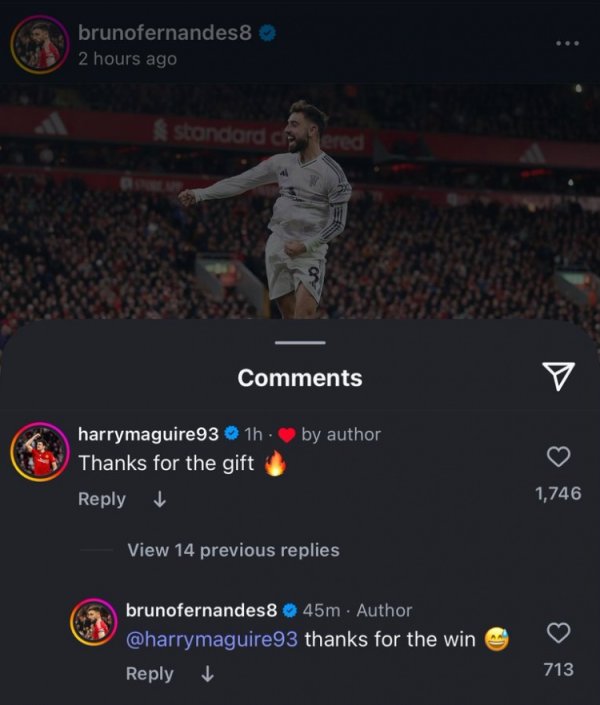 马奎尔社媒感谢B费助攻，B费：谢谢你为咱们取得得手