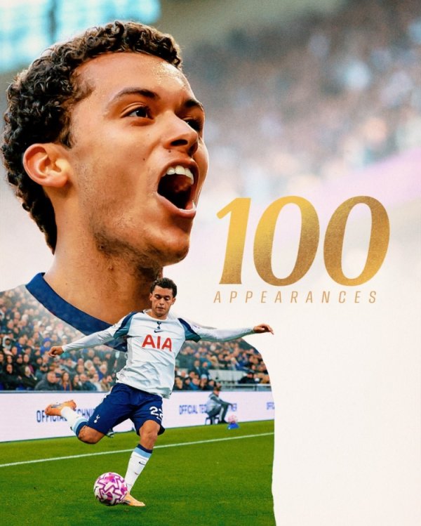 布伦南-约翰逊终了热刺百场里程碑，俱乐部社媒晒海报祝颂