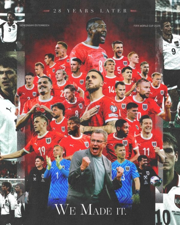 恭喜！奥地利时隔28年重返宇宙杯，足协官方社媒晒海报庆祝